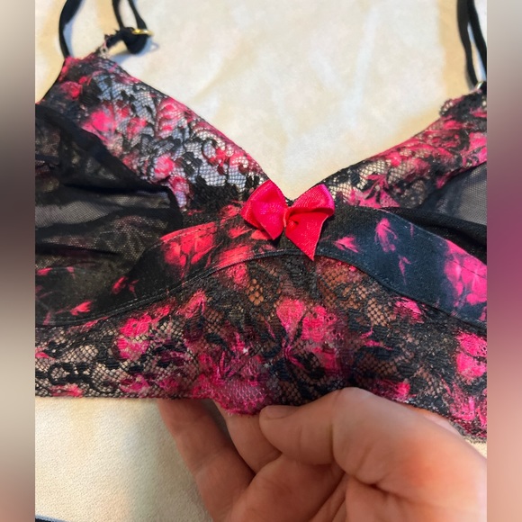 Beautiful mesh and lace floral lingerie, set pink and black sexy set size medium - Picture 13 of 16